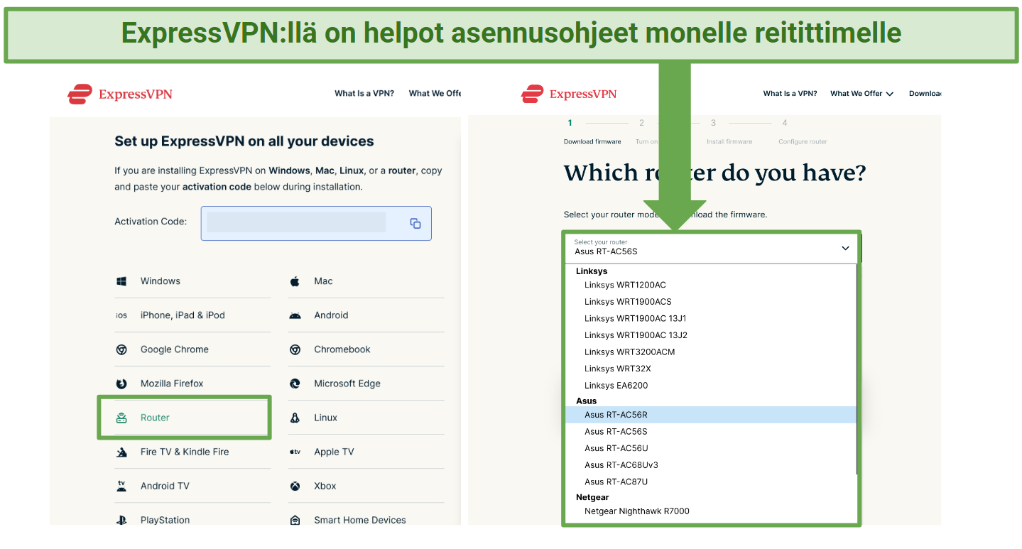 Screenshot of ExpressVPN's download page leading to setup guide for router