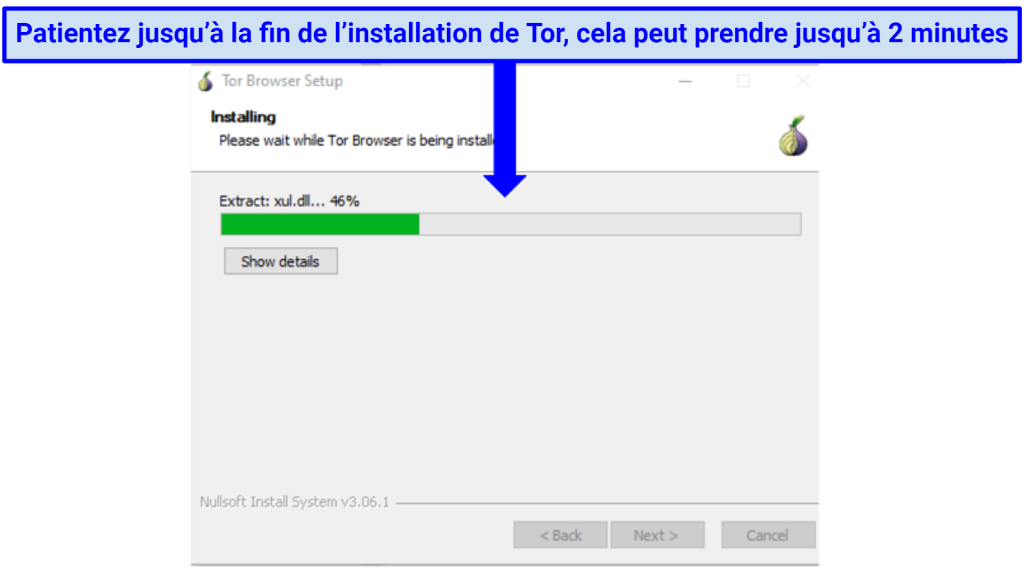 Screenshot showing the download status bar on the Tor Browser installer