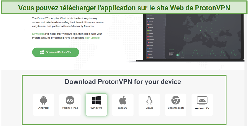 Screenshot of Proton VPN's website showing download page 