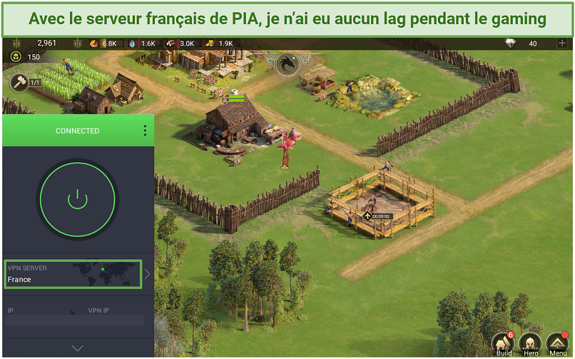 Screenshot of gaming with PIA's France server