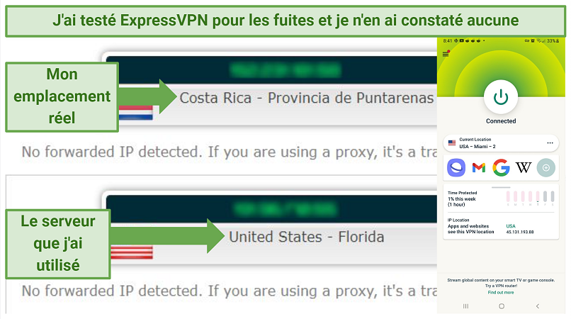 Leak test results showing ExpressVPN does not reveal user IP