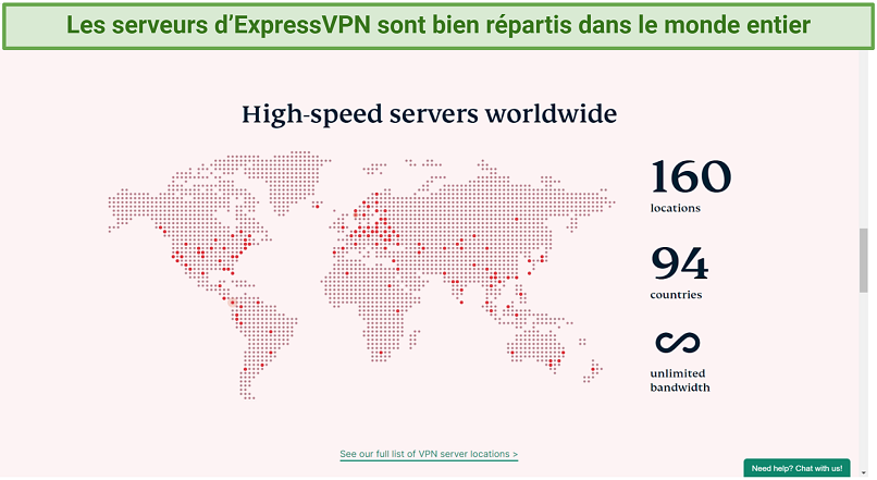 Screenshot of server map from the ExpressVPN website