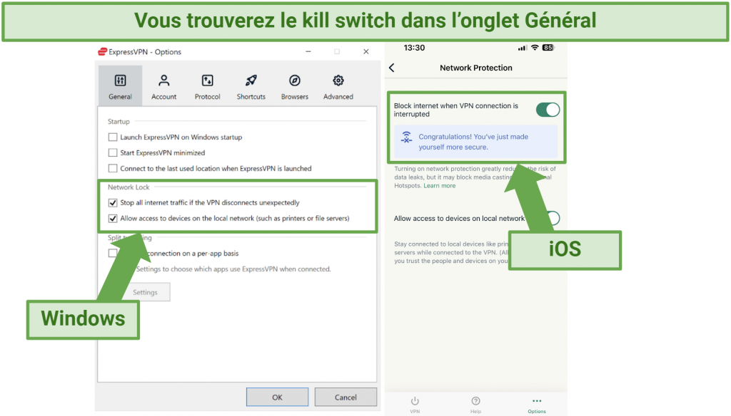 Screenshot of the kill switch on the Windows and iOS apps