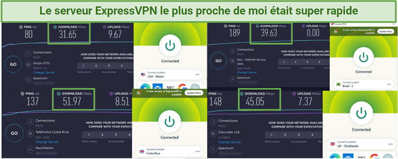 Ookla speedtest showing a result of 51.97 Mbps for ExpressVPN's San Jose server