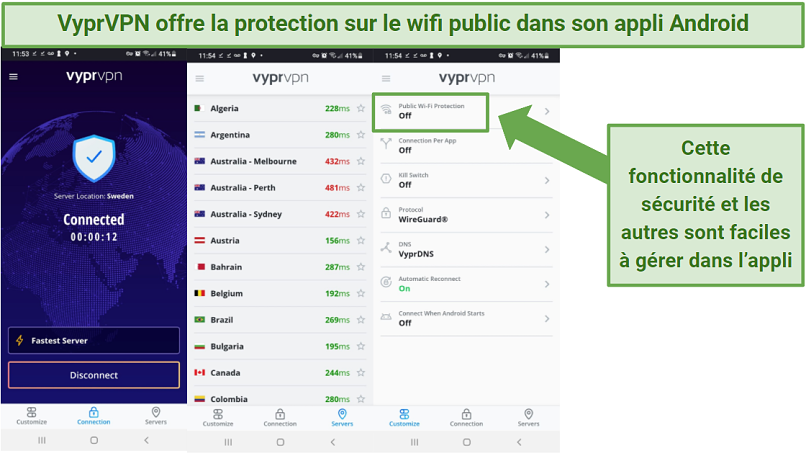 Screenshot of VyprVPN's Android app and where to manage its security settings