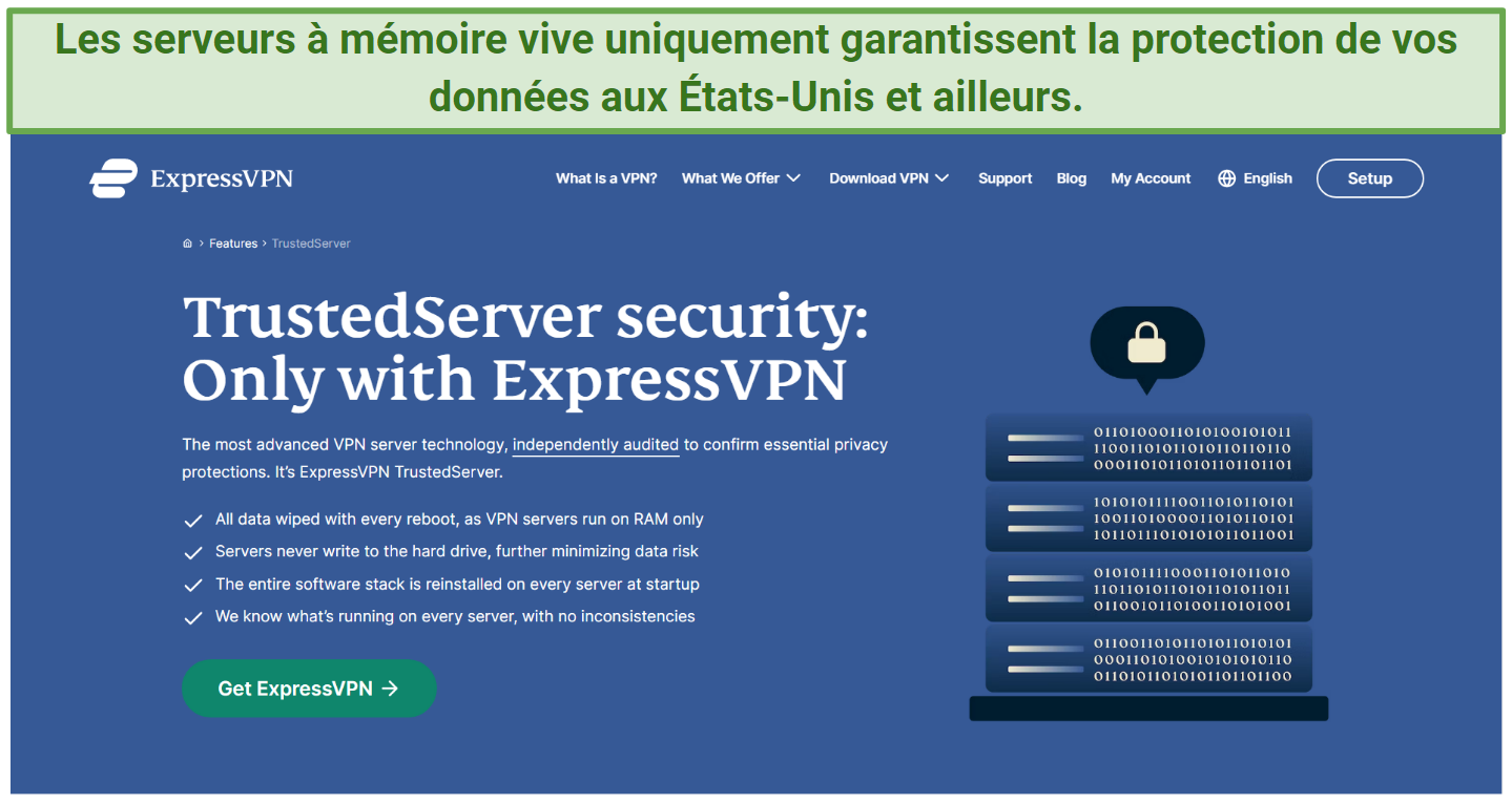 Screenshot from ExpressVPN's website explaining how its RAM-based servers protect your data