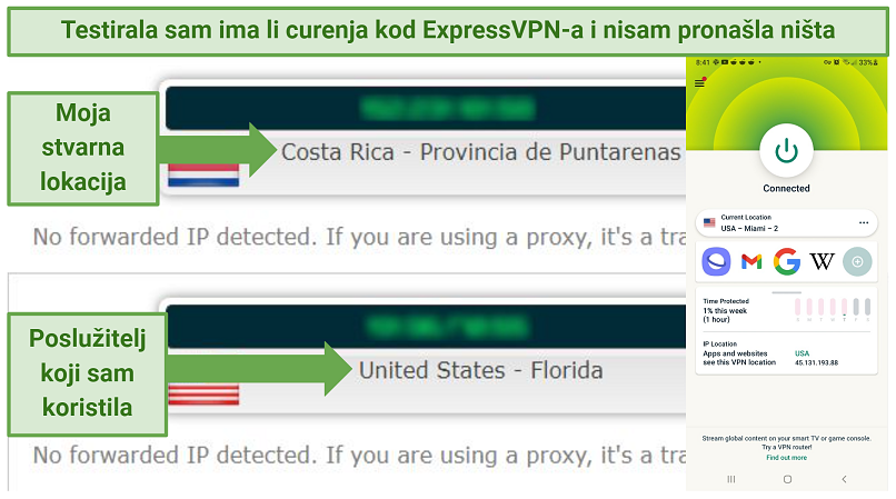 Leak test results showing ExpressVPN does not reveal user IP