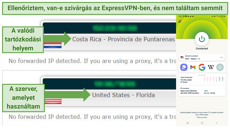 Leak test results showing ExpressVPN does not reveal user IP