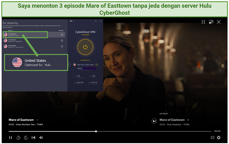 CyberGhost's Hulu-optimized streaming server unblocking Hulu