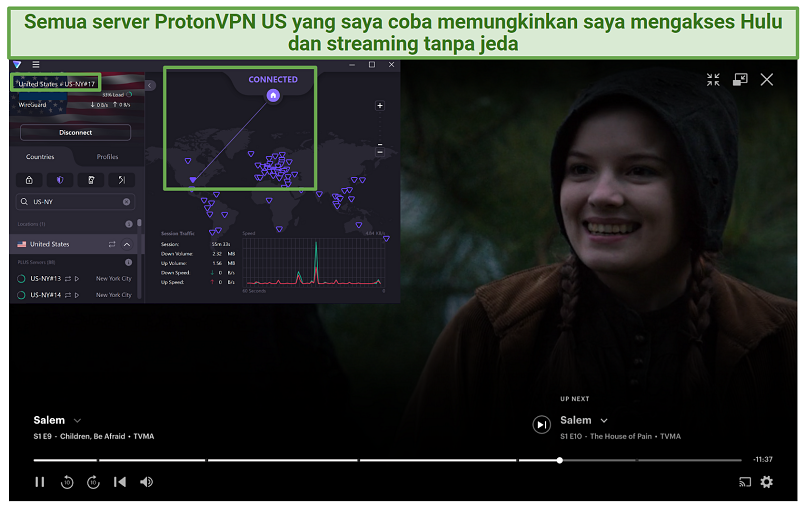 Proton VPN's US servers unblocking Hulu