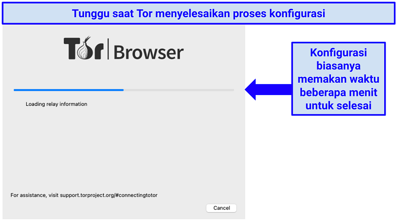 A progress bar showing Tor's configuration steps on a Mac OS device