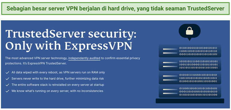 Screenshot showing ExpressVPN's TrustedServer Technology webpage on its website.