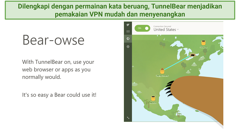 Screenshot showing part of the tutorial after installing TunnelBear