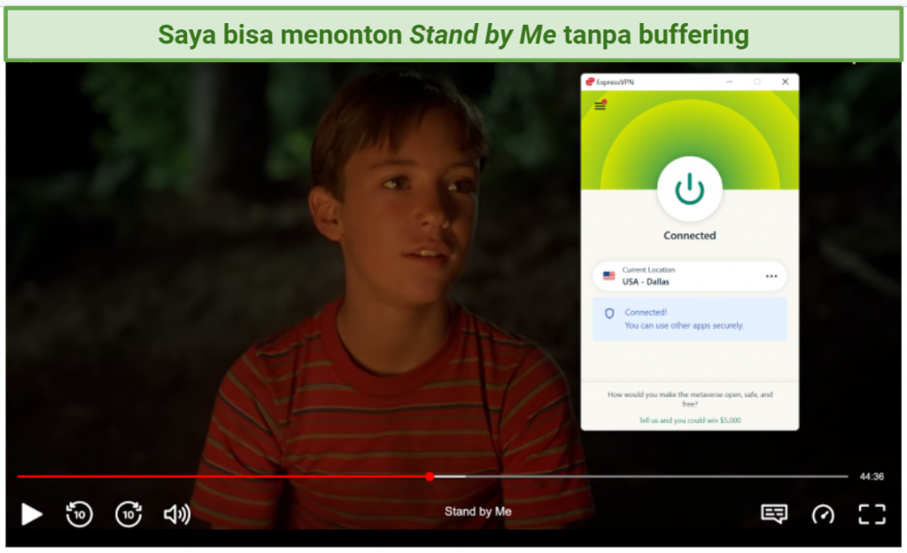 Screenshot of Netflix Player streaming Stand by Me while connected to ExpressVPN