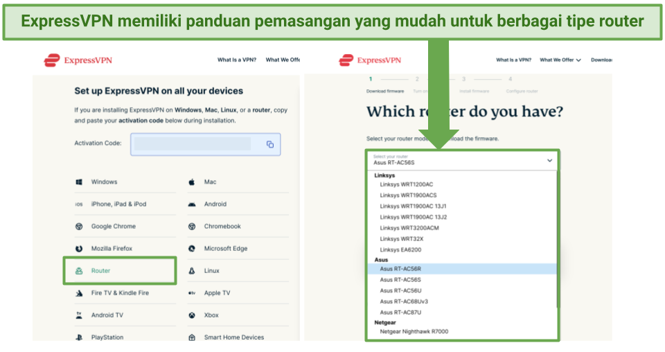 Screenshot of ExpressVPN's download page leading to setup guide for router