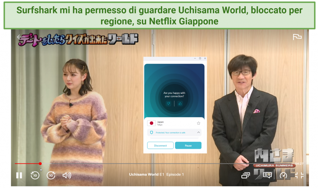 Screenshot of Uchisama World streaming on Netflix Japan with Surfshark connected