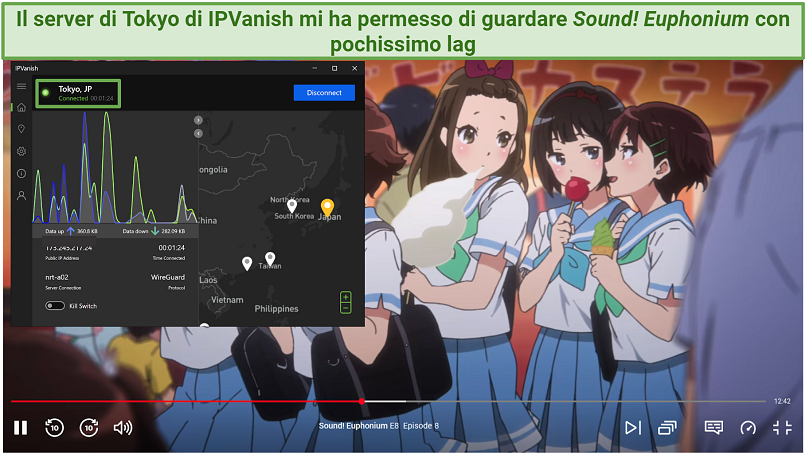 Screenshot of IPVanish unblocking Netflix Japan on Tokyo server