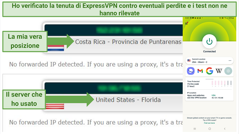 Leak test results showing ExpressVPN does not reveal user IP