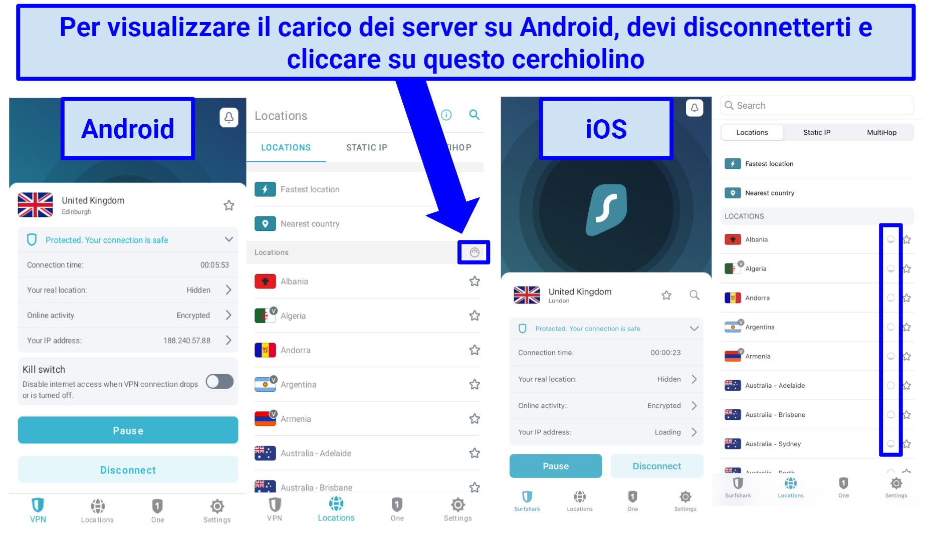 Screenshot comparing Surfshark's Android and iOS apps