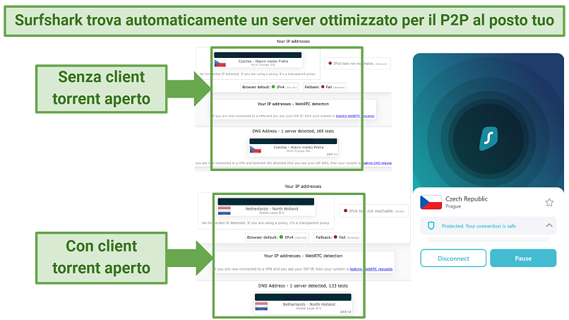 Screenshot of Surfshark automatically connecting to a P2P-friendly server