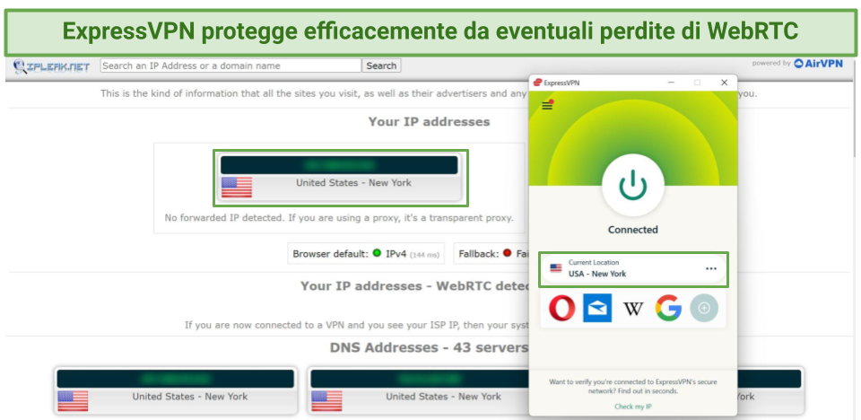 Screenshot of a leak test done on ipleaknet while connected to ExpressVPN