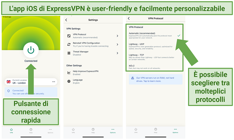 Screenshot of ExpressVPN's iOS app