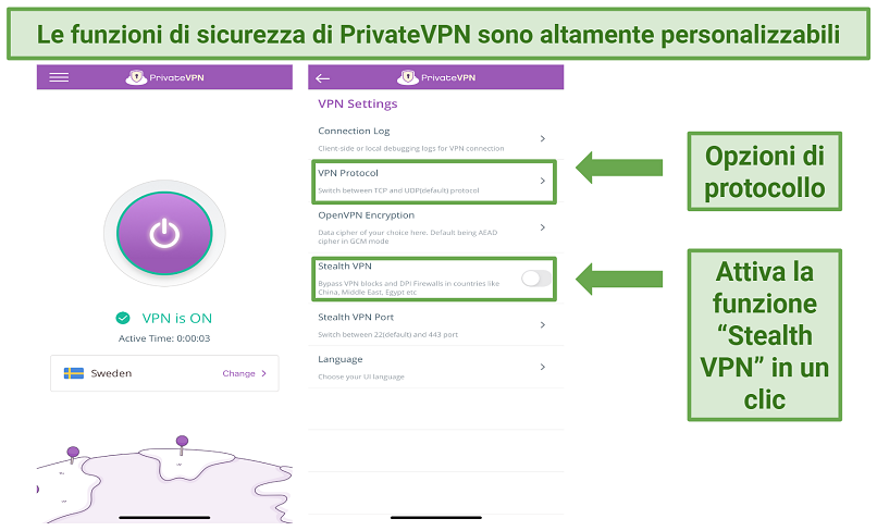 Screenshot of PrivateVPN iOS app