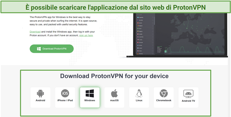 Screenshot of Proton VPN's website showing download page 