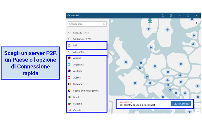 A screenshot of NordVPN's app interface