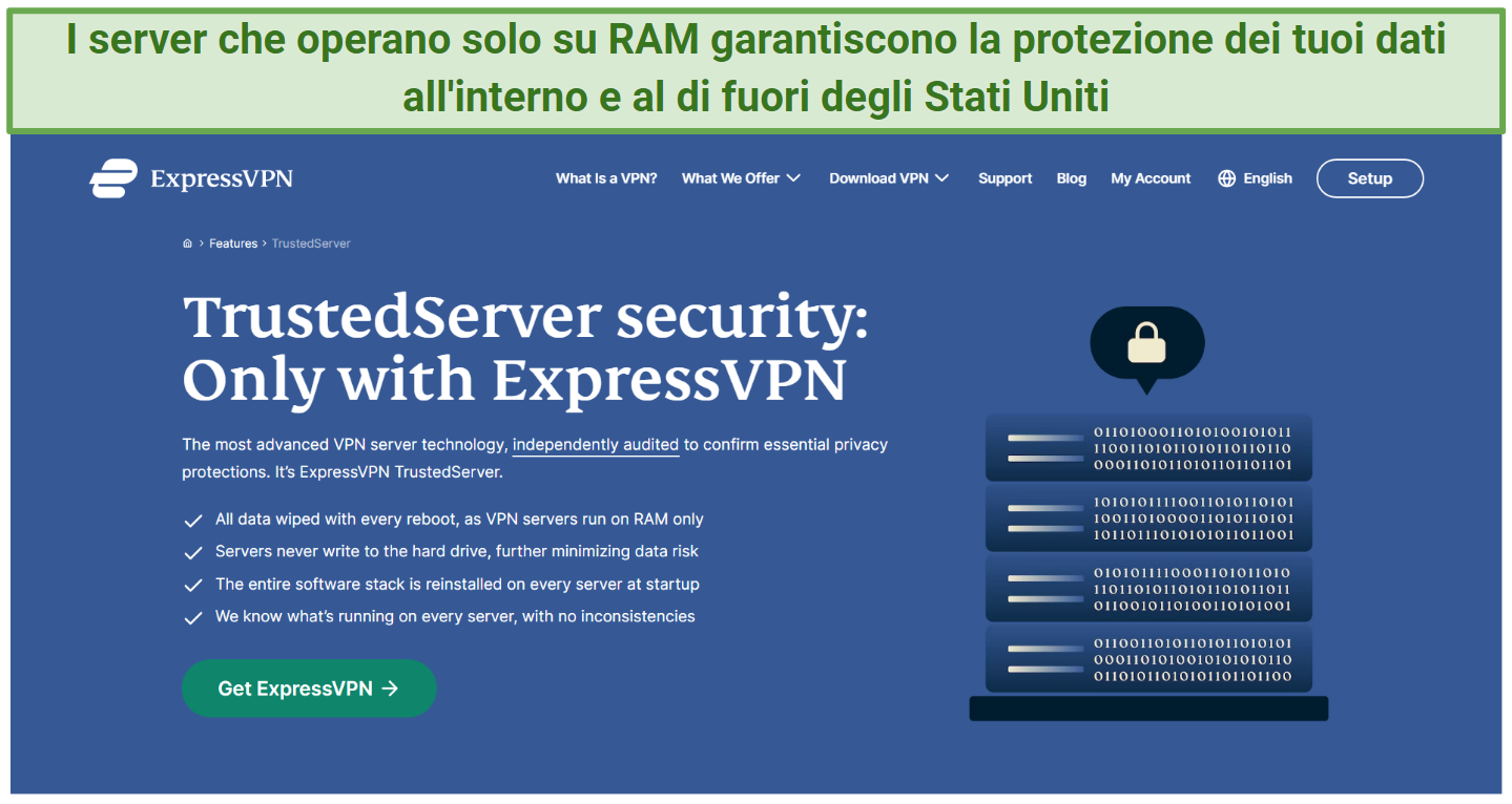 Screenshot from ExpressVPN's website explaining how its RAM-based servers protect your data