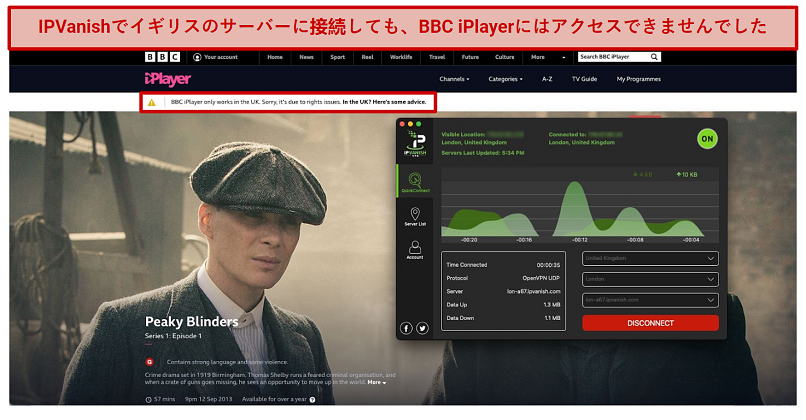 Graphic showing IPVanish with BBC iPlayer