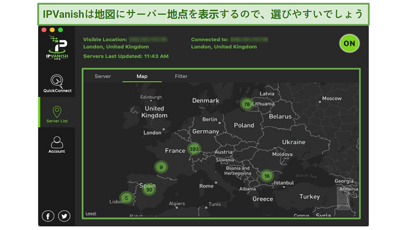 Graphic showing IPVanish and map