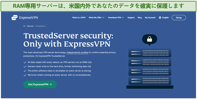 Screenshot from ExpressVPN's website explaining how its RAM-based servers protect your data