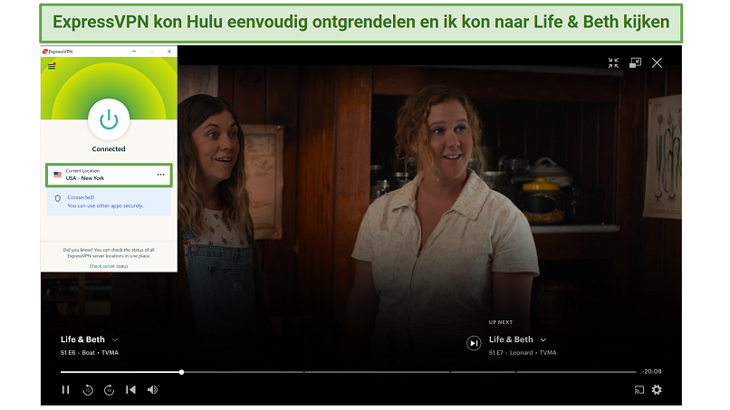 Screenshot of ExpressVPN unblocking US Hulu