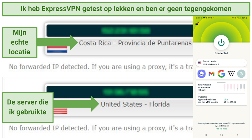 Leak test results showing ExpressVPN does not reveal user IP