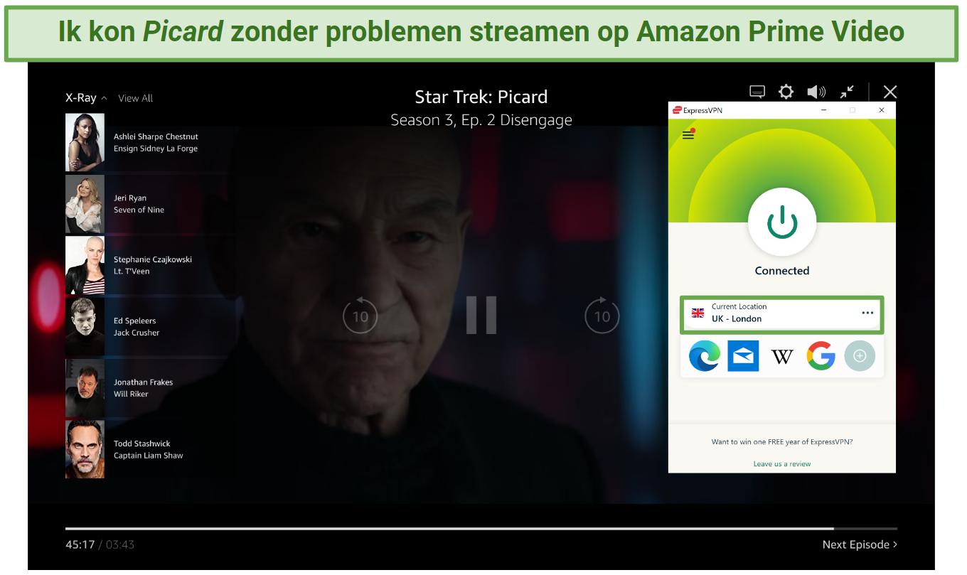 Screenshot of ExpressVPN streaming Picard on Amazon Prime Video