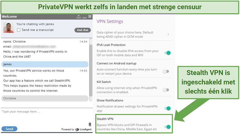 Indication within PrivateVPN's Android app of where to locate Stealth VPN in its settings