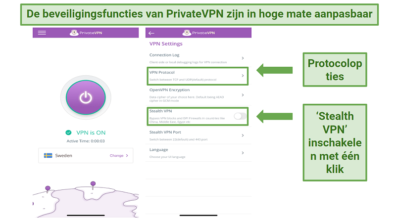 Screenshot of PrivateVPN iOS app