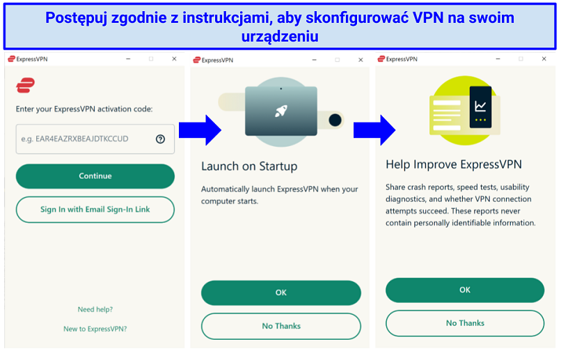 Screenshot of ExpressVPN's setup options