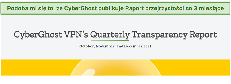 Screenshot of a Transparency Report from the CyberGhost website