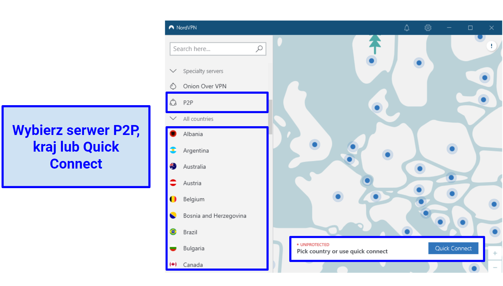 A screenshot of NordVPN's app interface