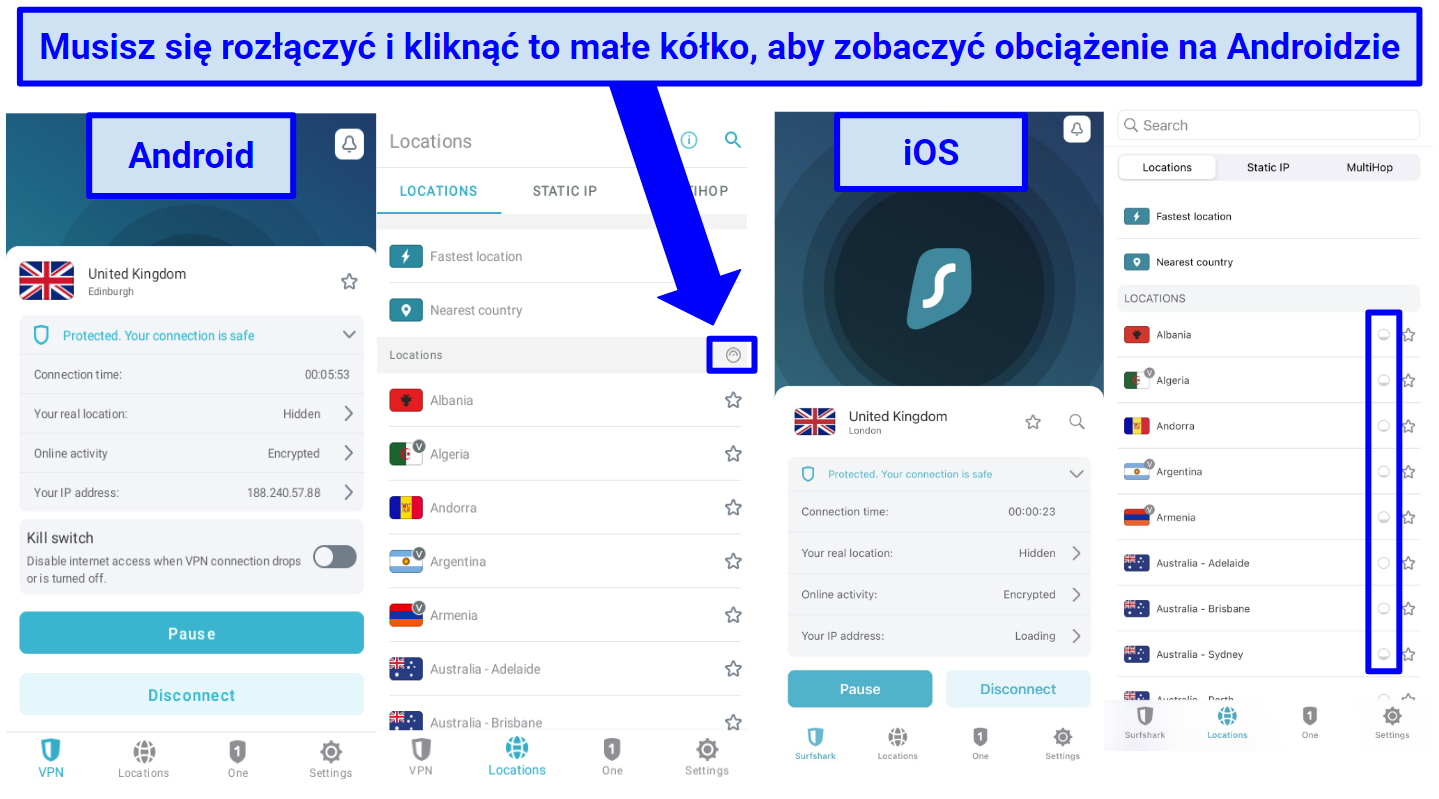 Screenshot comparing Surfshark's Android and iOS apps