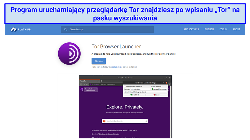 The Tor Browser Launcher page on Flathub, where Linux users can install Tor