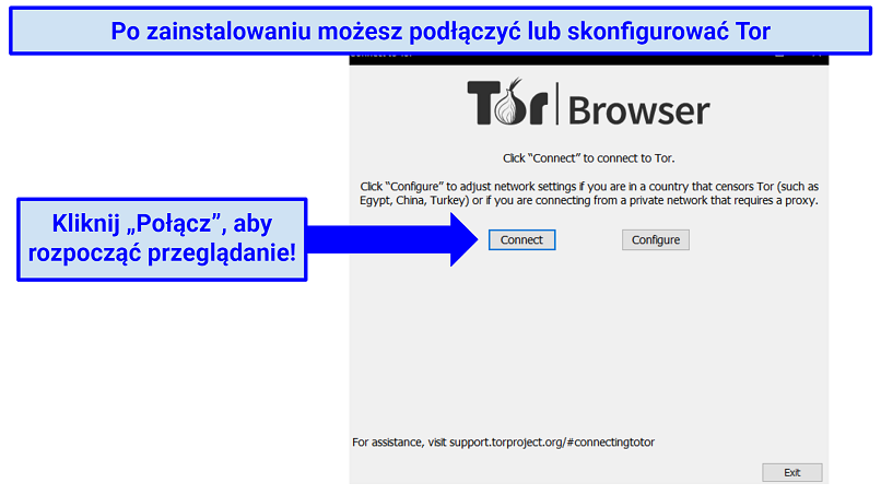 Screenshot of the Tor browser already installed, prompting the user to either connect or configure as the next step