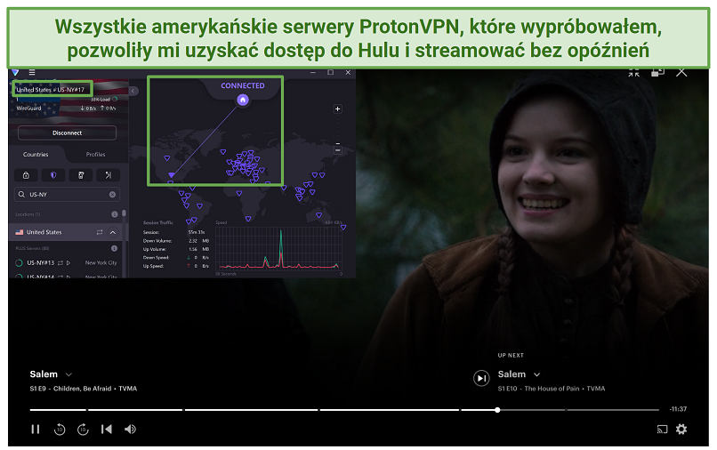 Proton VPN's US servers unblocking Hulu