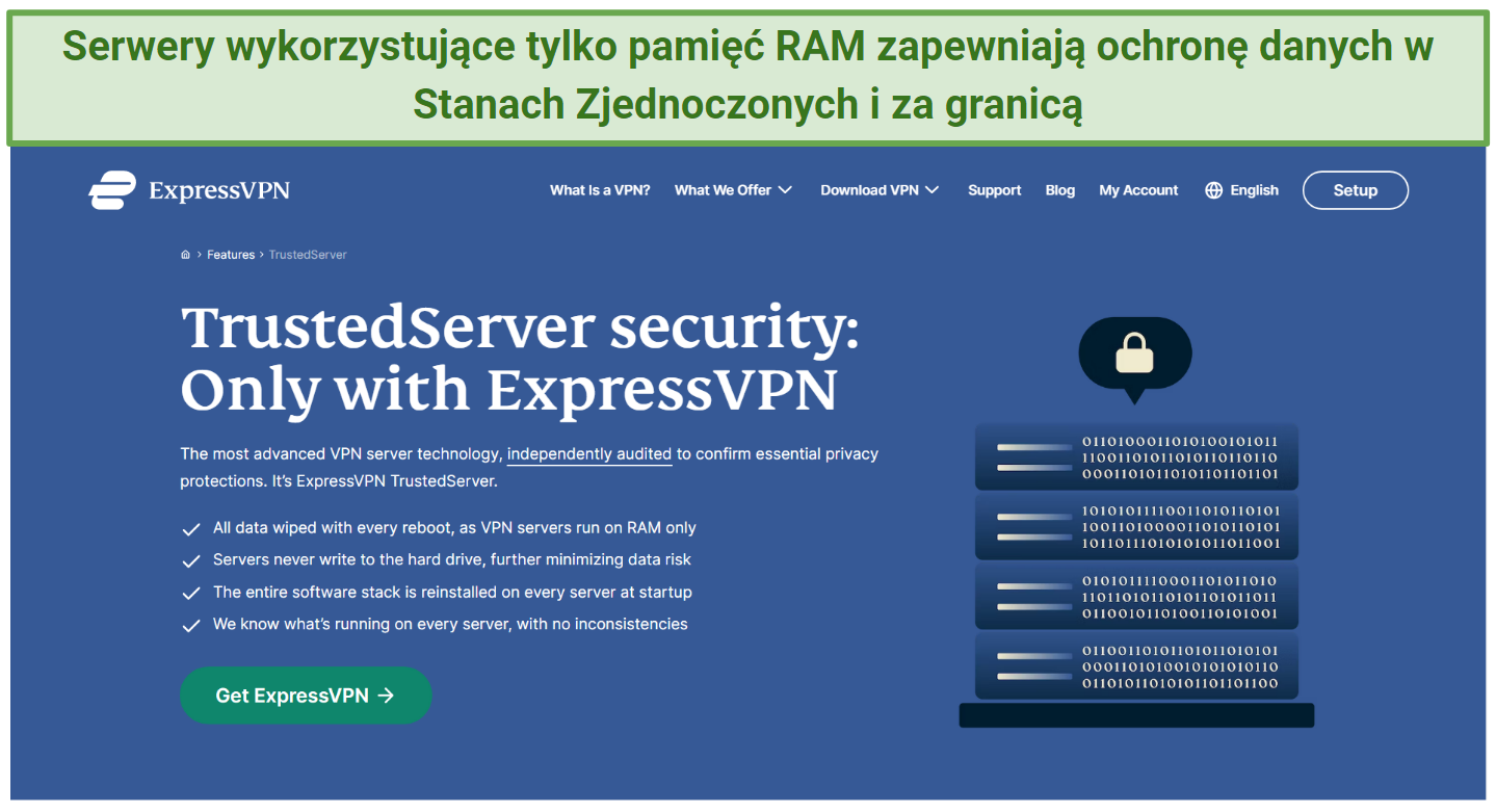 Screenshot from ExpressVPN's website explaining how its RAM-based servers protect your data