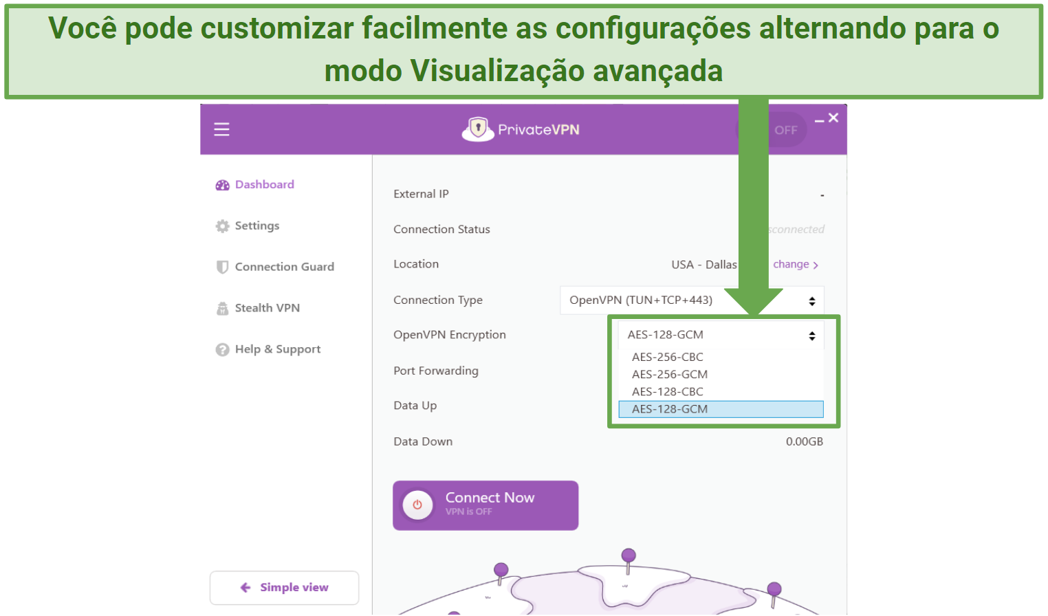 screenshot showing PrivateVPN's customizable security settings