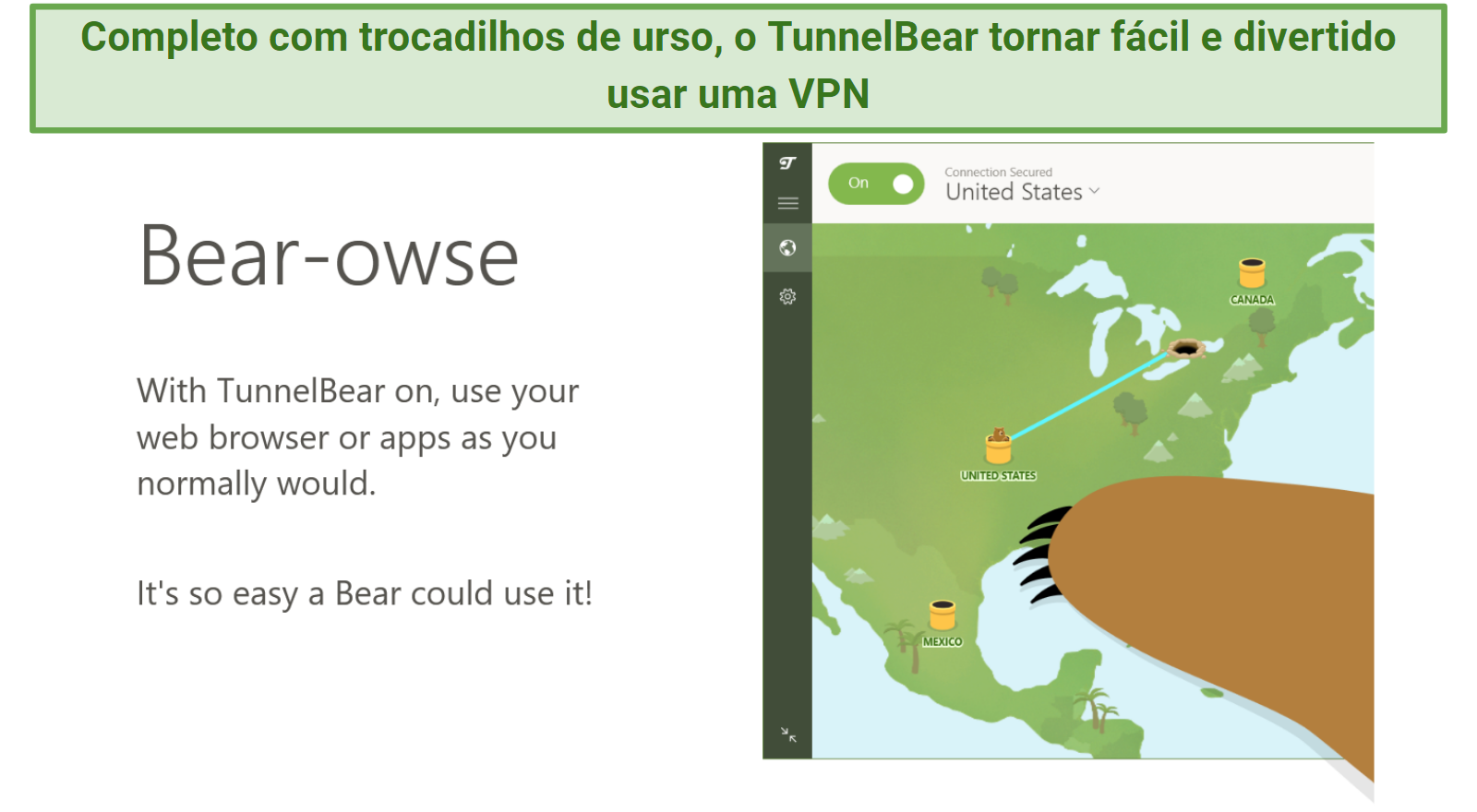 Screenshot showing part of the tutorial after installing TunnelBear