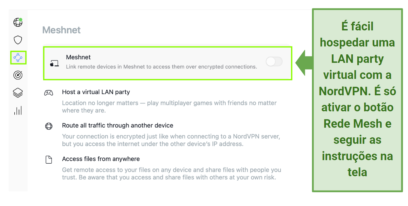 Screenshot of the NordVPN Meshnet settings