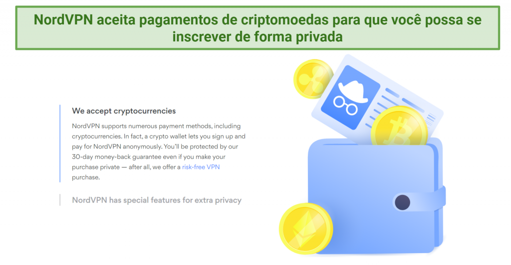 uma imagem mostrando que você pode se inscrever para NordVPN usando cripto